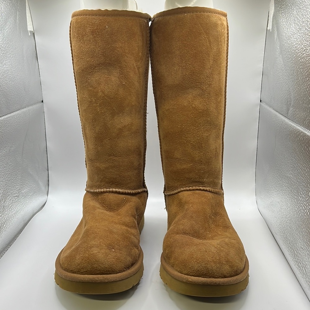 Ugg Tall Winter Boots Brown Leather Sheep Womens Size 7 - Picture 2 of 16